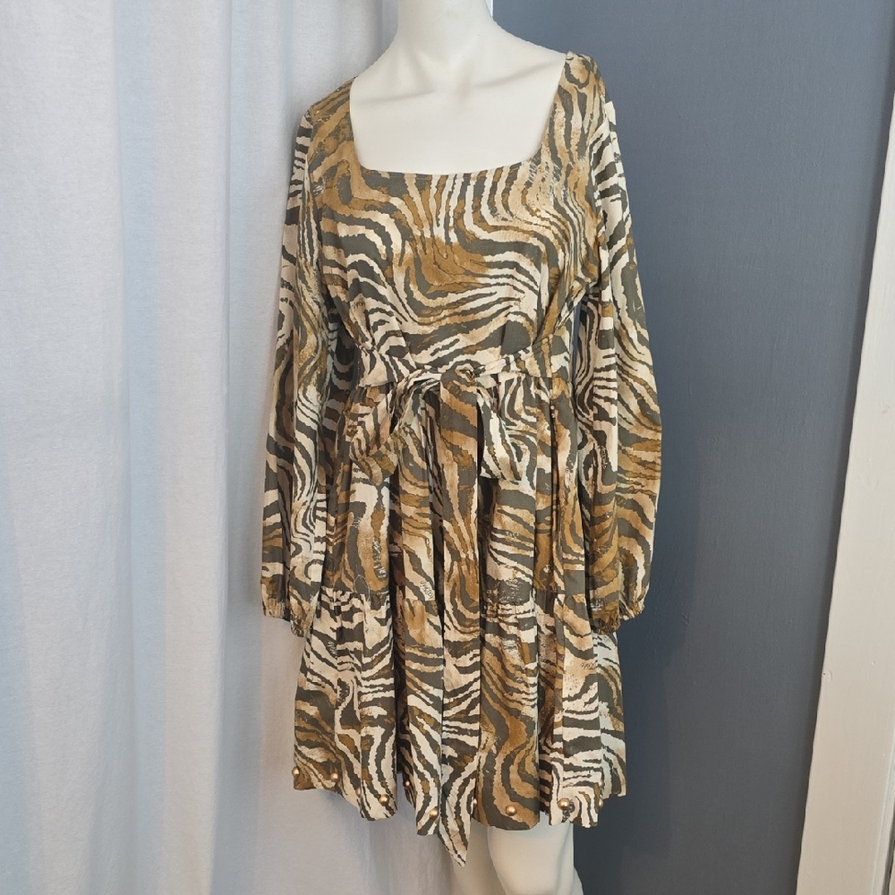 Twinset Actitude Zebra Print Mini Dress With Tie Belt  Sz S 100% Cotton